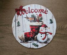 Christmas sign - santa boot and snowman