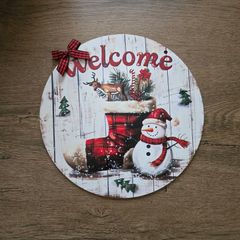 Christmas sign - santa boot and snowman