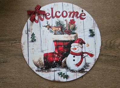 Christmas sign - santa boot and snowman