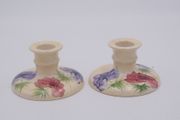 Pair Vintage Candle Holders, E. Radford, Hand Painted Anemone Flowers