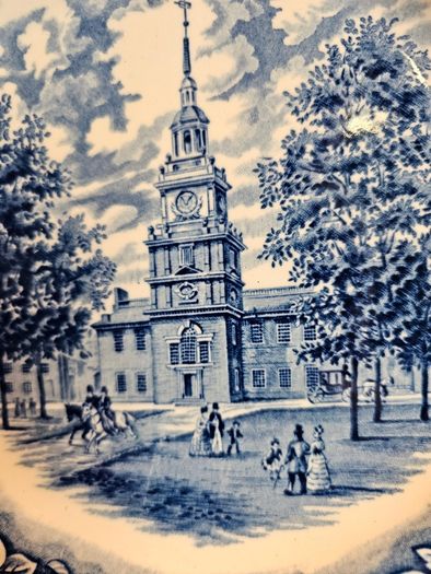 Liberty Blue Independence Hall - classic English transferware from the period of the Bicentennial of American independence