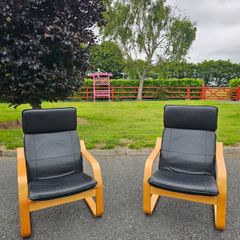 2 Original IKEA POANG Armchairs in Rare Leather Finish