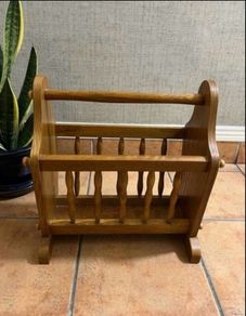Vintage Oak Magazine Rack Holder