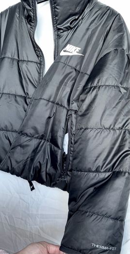 Nike Black Therma-FIT Reversible Short Fit Puffer Jacket White Fleece Coat Size M