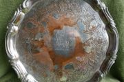 Vintage  Silver Plate Round Serving Tray 10" Scroll Rim