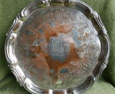 Vintage  Silver Plate Round Serving Tray 10" Scroll Rim