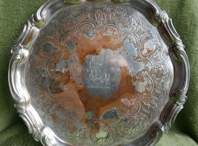Vintage  Silver Plate Round Serving Tray 10" Scroll Rim