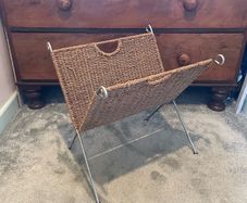 Midcentury Rattan Vinyl/Magazine Rack