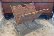 Mid-Century Modern Rattan Magazine Rack (1960s)