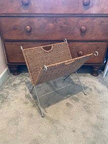 Mid-Century Modern Rattan Magazine Rack (1960s)