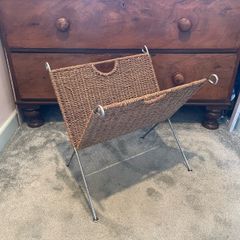 Mid-Century Modern Rattan Magazine Rack (1960s)