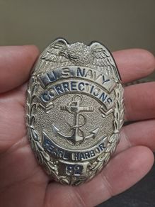 US Navy Corrections Pearl Harbor Badge No 82 Blackinton