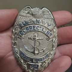 US Navy Corrections Pearl Harbor Badge No 82 Blackinton