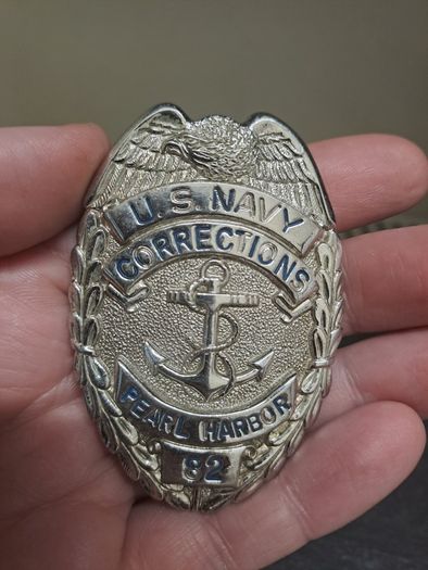 US Navy Corrections Pearl Harbor Badge No 82 Blackinton
