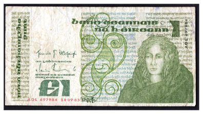 1983 Ireland IR1 Queen Medb (Maeve) Banknote Series B. Note issued 14/09/83. Serial number ADL697984