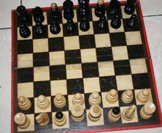 Vintage Chess Set Old Wooden Large Chess  Antique Chess 14"