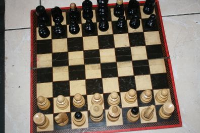 Vintage Chess Set Old Wooden Large Chess  Antique Chess 14"