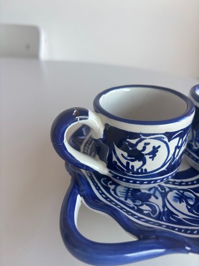 Handmade blue & white espresso cups & saucer
