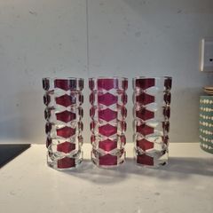 vintage deco vases J G Durand 1970s Windsor Rubis Geometric Pattern