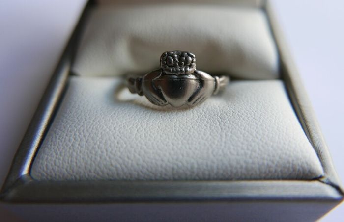Vintage Rolled Gold Claddagh Ring - silver tone, size O