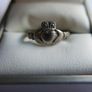 Vintage Rolled Gold Claddagh Ring - silver tone, size O Image 2