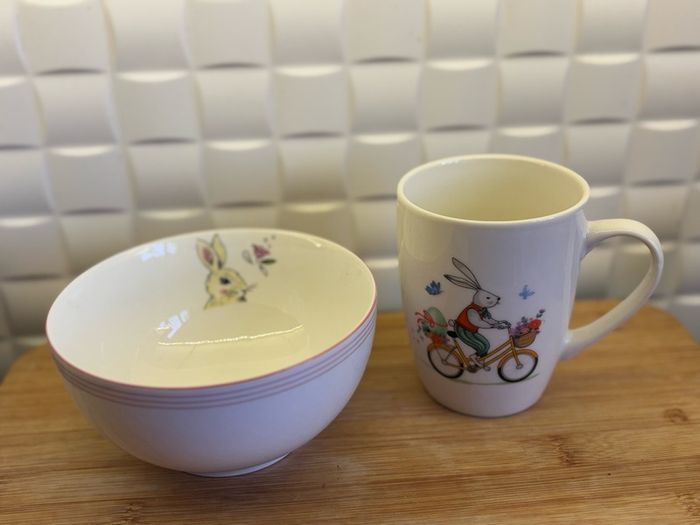 Bunny rabbit bowl and cups