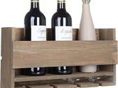 Rustic Wall Mounted Wine Rack for 4 Red Wine Glasses Storage, Wooden Wine Bottle Holder for Farmhouse Kitchen Decor, Floating Wine Shelf Organizer for Living Room Display.