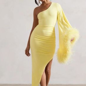 Club London yellow feather dress