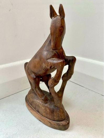 Vintage Wooden Hand Carved Figurine Rearing Horse