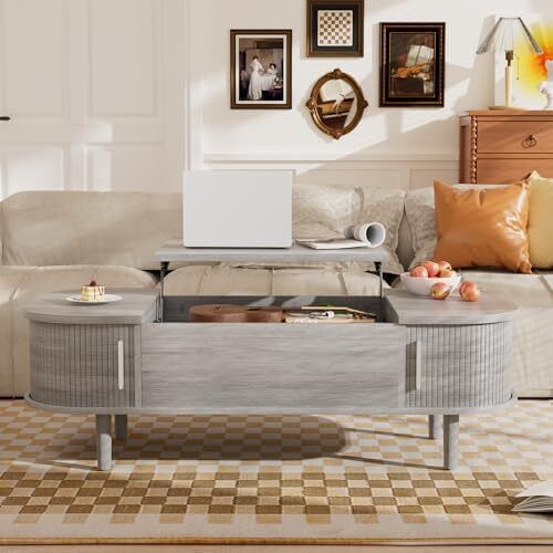 Coffee Table with Lift Top - Wooden Modern Centre Table with Unique Textured & Hidden Storage, for Living Room, Bedroom, Small Space, Home Office