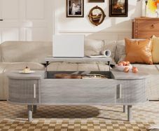 Coffee Table with Lift Top - Wooden Modern Centre Table with Unique Textured & Hidden Storage, for Living Room, Bedroom, Small Space, Home Office
