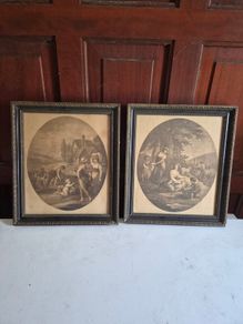 Pair of Antique Bartolozzi Style Framed Pastoral Engravings