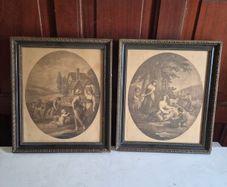 Pair of Antique Bartolozzi Style Framed Pastoral Engravings