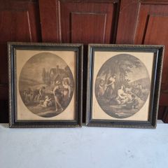 Pair of Antique Bartolozzi Style Framed Pastoral Engravings