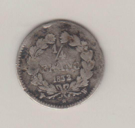 France,1832 1/4F, 90% silver  small coin (no. 434 )