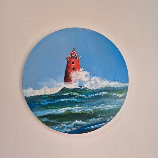 Storm Bram at Poolbeg Lighthouse | Oil Painting on canvas