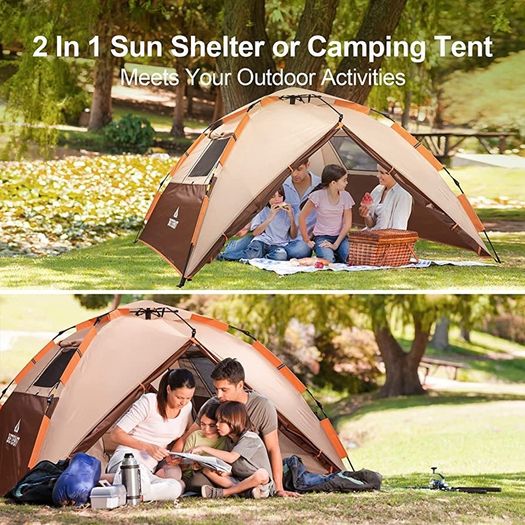 Camping Tent, Pop up Tent 4 Person Family Dome Tent Waterproof Windproof with 2 Mesh Doors, 2 Mesh Windows, Roof Skylights, 2 in 1 Double Layers, Storage Bag for Camping Hiking Backpacking (FREE POSTAGE)