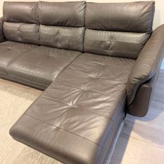 DFS Dark Brown Leather 3-Seater Chaise Sofa - Excellent Condition