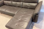 DFS Dark Brown Leather 3-Seater Chaise Sofa - Excellent Condition