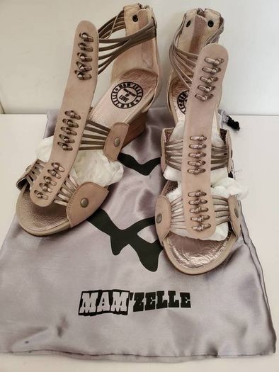 Ladies platform sandals shoes real leather Mamzelle Vito soft taupe size uk 7