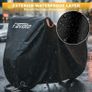 Bike Cover for 3 Bikes 210T Waterproof Outdoor  Bicycle Storage, Black Cover with Lock Hole, 2 Windproof Buckles & Storage Bag, UV Protection for Mountain & Road Bikes (220/120/110cm) Image 2