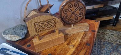 Heavy Celtic Oak Sculptures Bog Oak Style Relief Carvings