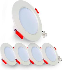 5XLED Recessed Ceiling Slim Spot Light, 5W Cool White 6000K IP44 Downlight, Die Casting Aluminum Flat Ceiling Light Suitable for Living Room Bedroom Kitchen Bathroom , Cutout 68-80mm