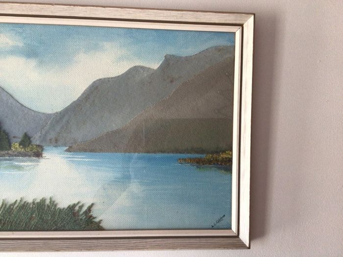 Vintage 1960s landscapes of ireland oil and handwoven tweeds picture K.C.Colohan framed