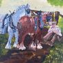 Oil on board rural scene of a farmer with 2  shire horses signed   Helen Carthy Image 3