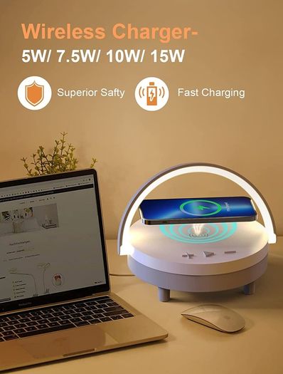 Lamps with Wireless Charger, Touch Lamp Bedside with Bluetooth Speaker, LED Night Light Dimmable Table Lamp for Bedroom Living Room as Phone Holder, Gift for Men Women Home Decor