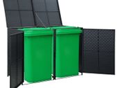 Double Wheelie Bin Shed Poly Rattan Black 148x80x111 cm