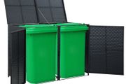 Double Wheelie Bin Shed Poly Rattan Black 148x80x111 cm