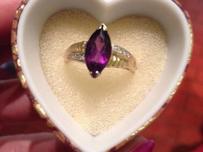 Amethyst and diamond marquise 14k gold ring