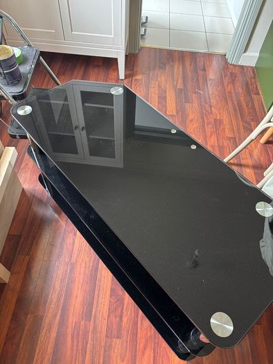 Black Glass & Chrome TV Stand